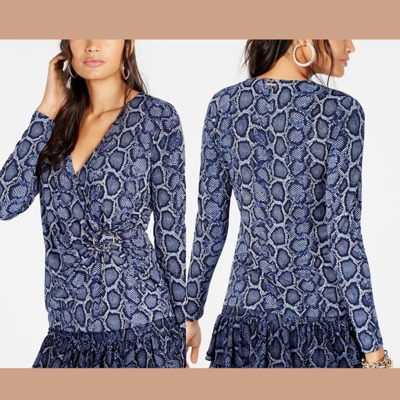 NWT MICHAEL Michael Kors Python-Print‎ Gathered Top - Picture 1 of 12